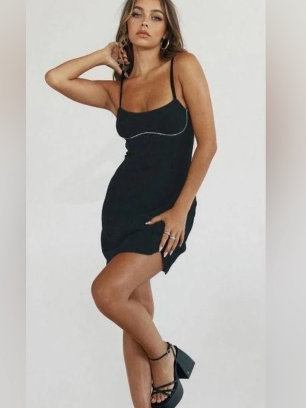 Princess Polly Black Mini Dress with Rhinestone Trim
